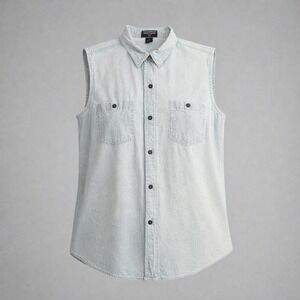Polo Jeans Co Ralph Lauren Sleeveless Denim Shirt Light Wash Blue‎ XL Cotton